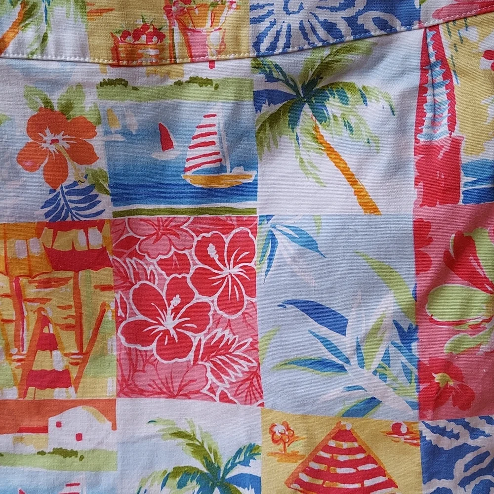 Talbots Tropical Hawaiian Palm Tree Patchwork Straight mini Skirt Sz 8